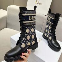 Dior Women CD D-Major Ankle Boot Black Calfskin Deep Blue Beige Embroidered Cannage Cotton Reference KCI976CMY_S49X (3)