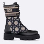 Bottines Dior Femme CD D-Major en cuir de veau noir, bleu foncé, beige, coton brodé Cannage, référence KCI976CMY_S49X