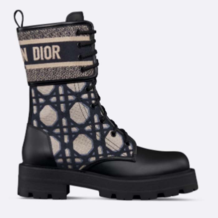 Dior Women CD D-Major Ankle Boot Black Calfskin Deep Blue Beige Embroidered Cannage Cotton Reference KCI976CMY_S49X