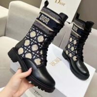 Dior Women CD D-Major Ankle Boot Black Calfskin Deep Blue Beige Embroidered Cannage Cotton Reference KCI976CMY_S49X (3)