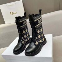 Dior Women CD D-Major Ankle Boot Black Calfskin Deep Blue Beige Embroidered Cannage Cotton Reference KCI976CMY_S49X (3)