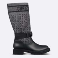 Dior Women CD D-Major Ankle Boot Black Calfskin Gray Embroidered Cannage Cotton Reference KCI981CGY_S48X (10)