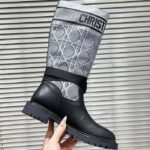 Dior Women CD D-Major Ankle Boot Black Calfskin Gray Embroidered Cannage Cotton Reference: KCI981CGY_S48X - immagine 6