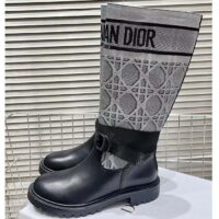 Dior Women CD D-Major Ankle Boot Black Calfskin Gray Embroidered Cannage Cotton Reference KCI981CGY_S48X (10)