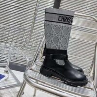 Dior Women CD D-Major Ankle Boot Black Calfskin Gray Embroidered Cannage Cotton Reference KCI981CGY_S48X (10)