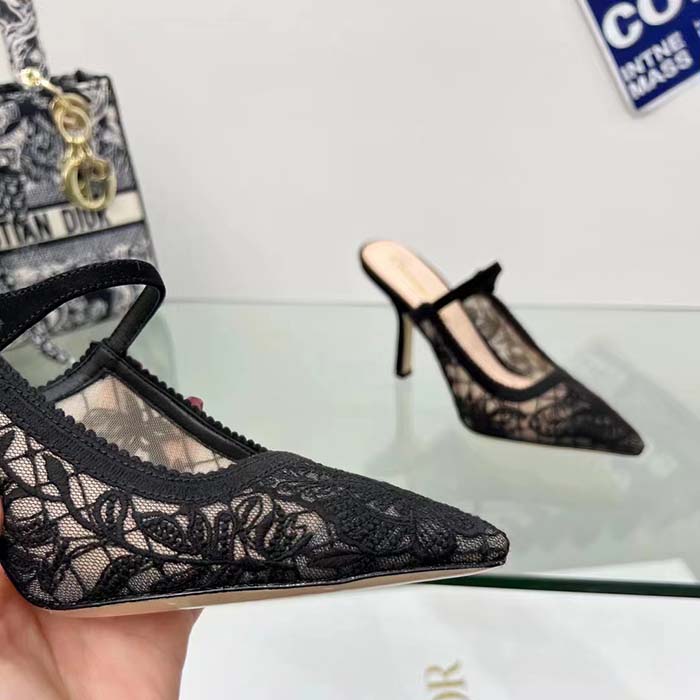 Dior Women CD Dior Capture Heeled Mule Transparent Mesh Embroidered Black Butterfly Suede Calfskin Reference: KCV032BYE_S900