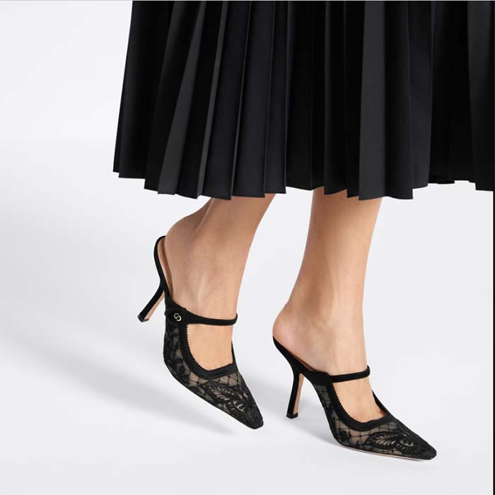 Dior Women CD Dior Capture Heeled Mule Transparent Mesh Embroidered Black Butterfly Suede Calfskin Reference: KCV032BYE_S900