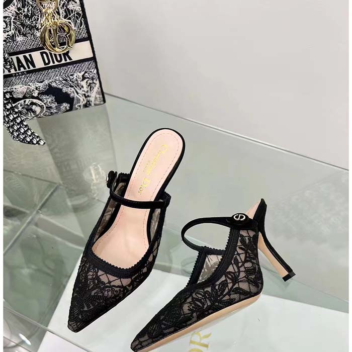 Dior Women CD Dior Capture Heeled Mule Transparent Mesh Embroidered Black Butterfly Suede Calfskin Reference KC (5)