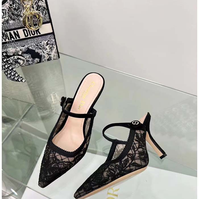 Dior Women CD Dior Capture Heeled Mule Transparent Mesh Embroidered Black Butterfly Suede Calfskin Reference: KCV032BYE_S900