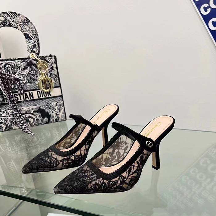 Dior Women CD Dior Capture Heeled Mule Transparent Mesh Embroidered Black Butterfly Suede Calfskin Reference: KCV032BYE_S900
