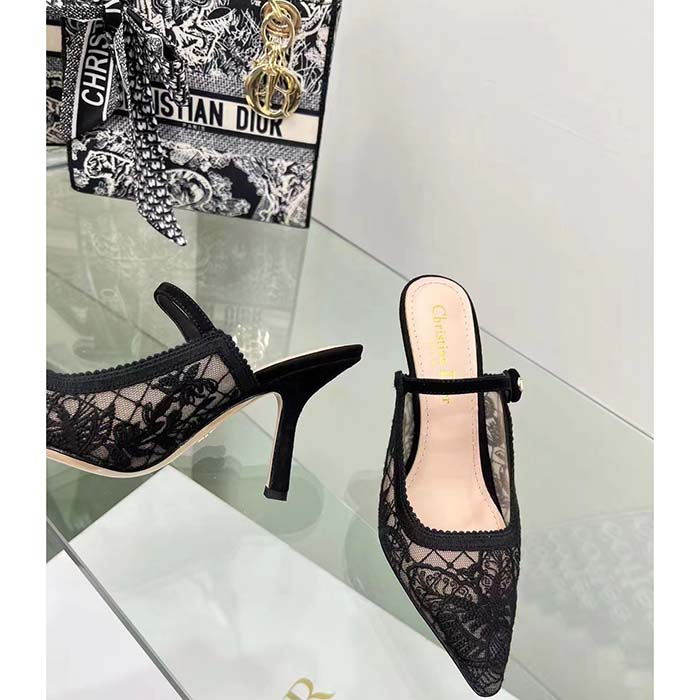 Dior Women CD Dior Capture Heeled Mule Transparent Mesh Embroidered Black Butterfly Suede Calfskin Reference KC