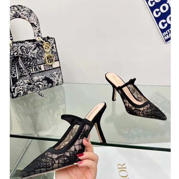 Dior Women CD Dior Capture Heeled Mule Transparent Mesh Embroidered Black Butterfly Suede Calfskin Reference: KCV032BYE_S900