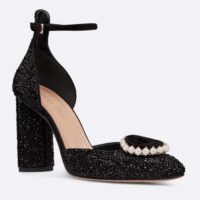 Dior Women CD Dior Rose Pump Black Suede Calfskin Strass White Resin Pearls (1)