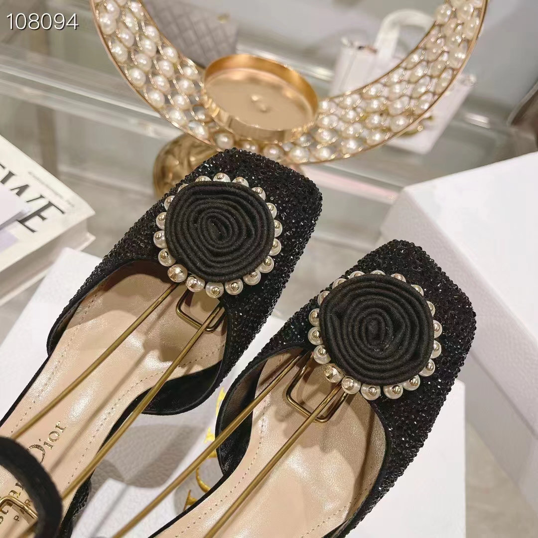 Dior Women CD Dior Rose Pump Black Suede Calfskin Strass White Resin Pearls Reference: KCB876CST_S05X