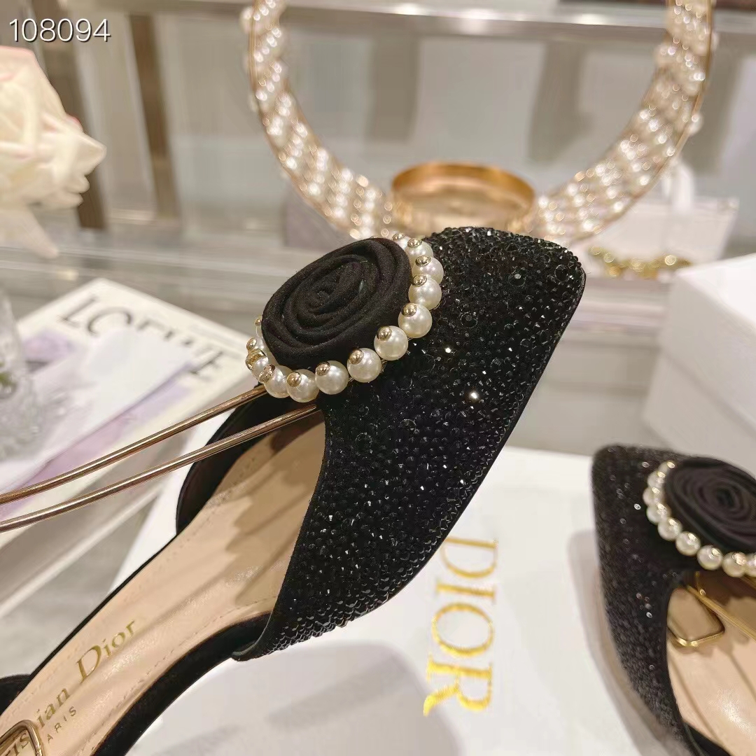 Dior Women CD Dior Rose Pump Black Suede Calfskin Strass White Resin Pearls Reference: KCB876CST_S05X