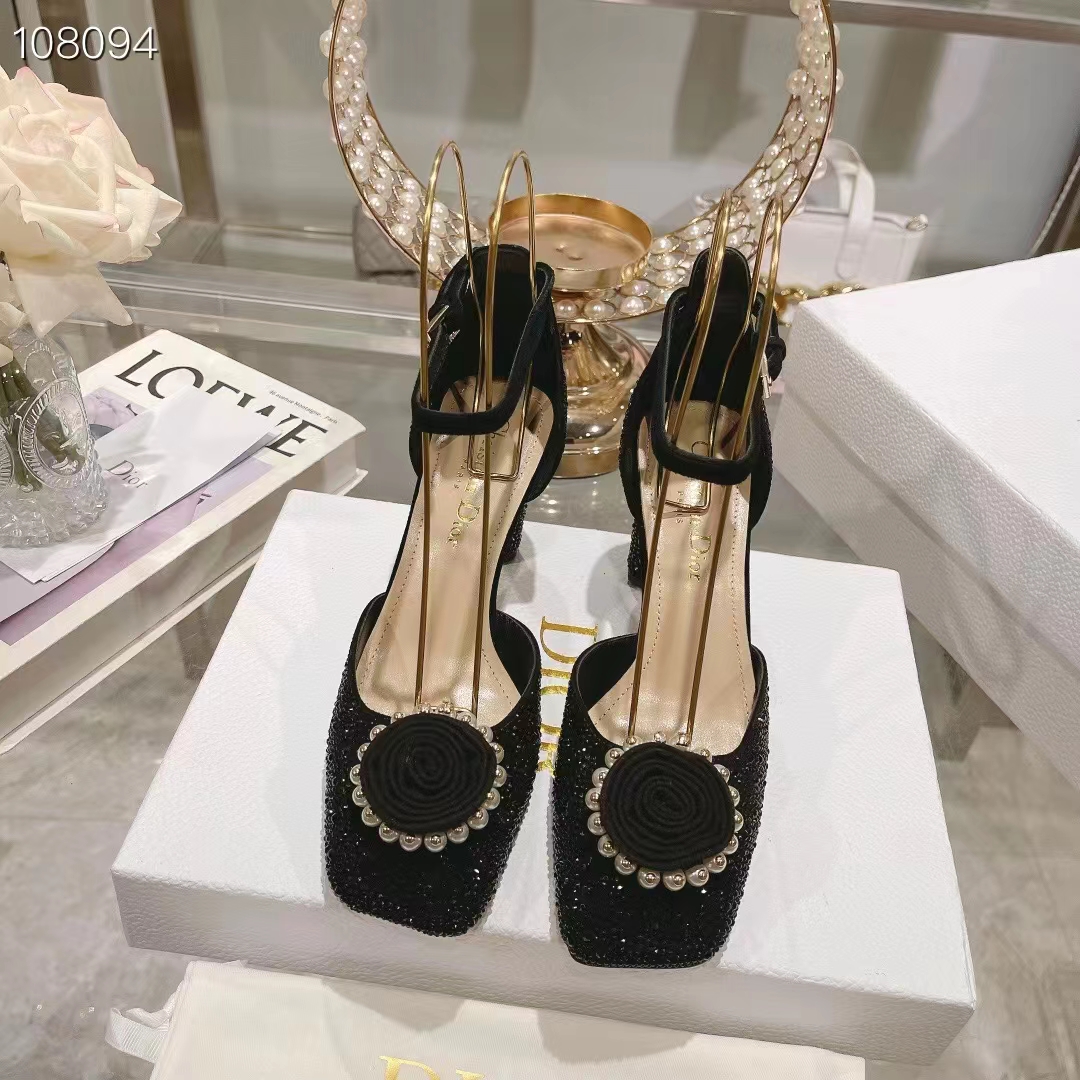 Dior Women CD Dior Rose Pump Black Suede Calfskin Strass White Resin Pearls Reference: KCB876CST_S05X