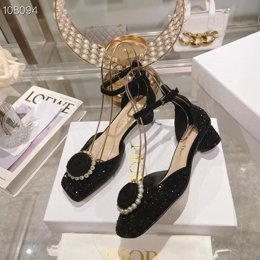 Dior Women CD Dior Rose Pump Black Suede Calfskin Strass White Resin Pearls Reference: KCB876CST_S05X