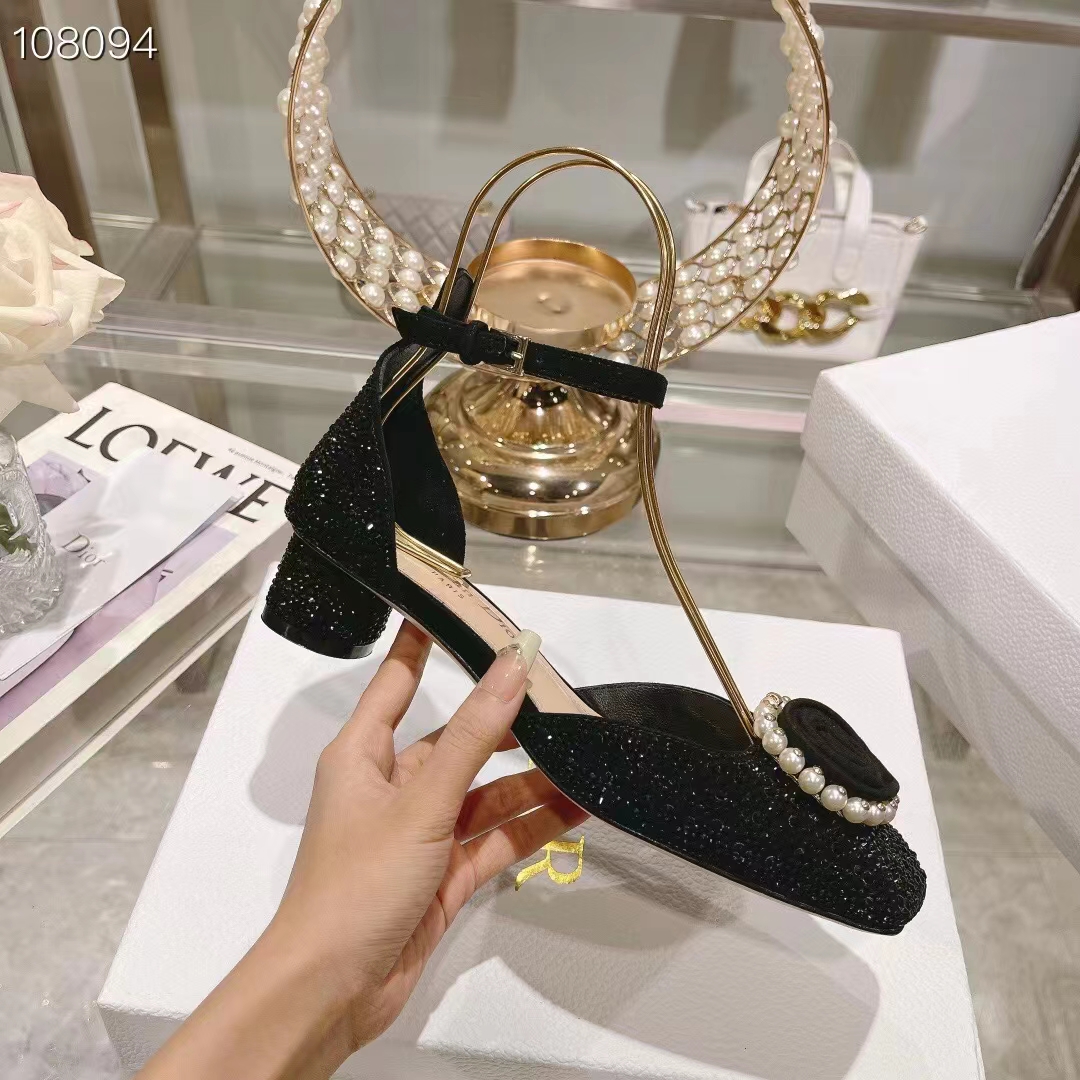 Dior Women CD Dior Rose Pump Black Suede Calfskin Strass White Resin Pearls Reference: KCB876CST_S05X