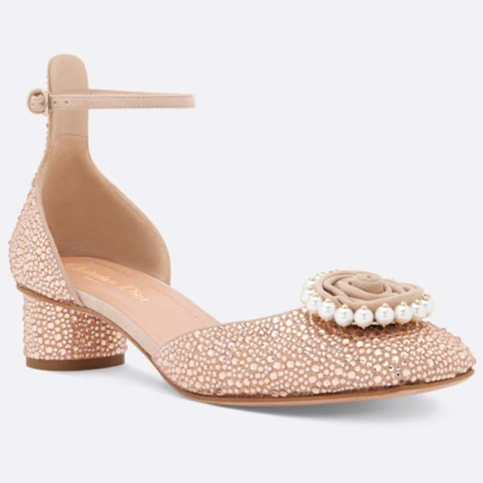 Dior Women CD Dior Rose Pump Nude Suede Calfskin Strass White Resin Pearls Reference KCB876CST_S55U