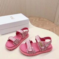 Dior Women CD Dioract Sandal Technical Fabric Fuchsia Pink Allover Butterfly Print (8)