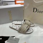 Dior Women CD Dway Slide White Gold-Tone Gradient Butterflies Embroidered Cotton Metallic Thread – Image 2