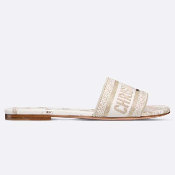 Dior Women CD Dway Slide White Gold-Tone Gradient Butterflies Embroidered Cotton Metallic Thread