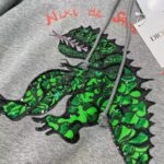 Dior Men CD Embroidered Hooded Sweatshirt Gray Cotton Jersey Green Dragon - immagine 7