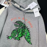 Dior Women CD Embroidered Hooded Sweatshirt Gray Cotton Jersey Green Dragon (7)