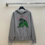 Dior Men CD Embroidered Hooded Sweatshirt Gray Cotton Jersey Green Dragon - immagine 4