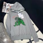 Dior Men CD Embroidered Hooded Sweatshirt Gray Cotton Jersey Green Dragon - immagine 3