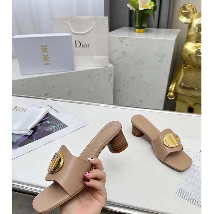 Dior Women CD Forever Dior Heeled Slide Nude Calfskin Reference KCQ934VEA_S21U (7)