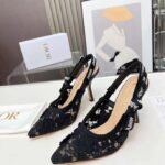 Dior Women CD J'Adior Slingback Pump Transparent Mesh Embroidered Black 3D Macramé-Effect - Image 3