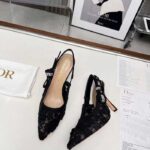 Dior Women CD J'Adior Slingback Pump Transparent Mesh Embroidered Black 3D Macramé-Effect - Image 5
