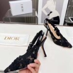 Dior Women CD J'Adior Slingback Pump Transparent Mesh Embroidered Black 3D Macramé-Effect - Image 7
