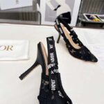 Dior Women CD J'Adior Slingback Pump Transparent Mesh Embroidered Black 3D Macramé-Effect - Image 9