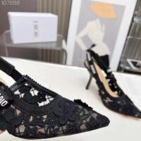 Dior Women CD J’Adior Slingback Pump Transparent Mesh Embroidered Black 3D Macramé-Effect (6)