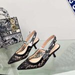 Dior Women CD J'Adior Slingback Pump Transparent Mesh Embroidered Black Butterfly Motif Reference: KCV038BYE_S900 - Imagen 4
