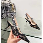Dior Women CD J'Adior Slingback Pump Transparent Mesh Embroidered Black Butterfly Motif Reference: KCV038BYE_S900 - Imagen 7