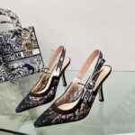 Dior Women CD J'Adior Slingback Pump Transparent Mesh Embroidered Black Butterfly Motif Reference: KCV039BYE_S900 – Bild 4