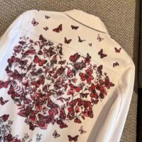 Dior Women CD Jacket White Cotton Denim Red Le Cœur Des Papillons (9)