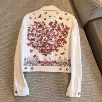 Dior Women CD Jacket White Cotton Denim Red Le Cœur Des Papillons (9)