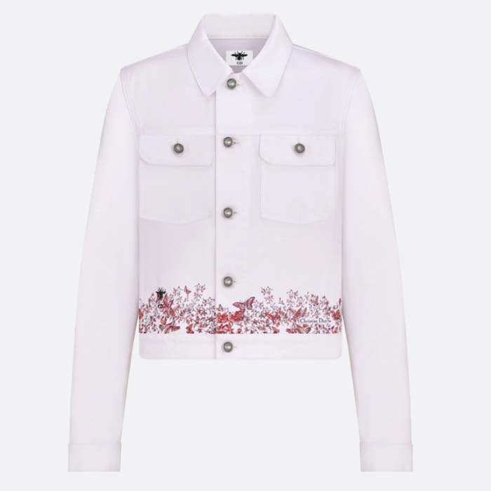 Dior Women CD Jacket White Cotton Denim Red Le Cœur Des Papillons