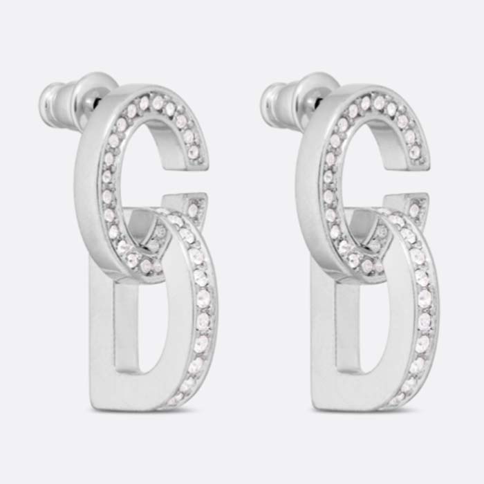 Dior Women CD Lock Earrings Silver-Finish Metal Silver-Tone Crystals