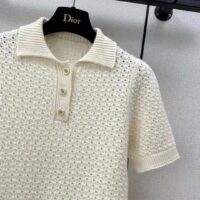 Dior Women CD Macrocannage Polo Shirt Ecru Alpaca Cashmere Silk Openwork Knit (7)