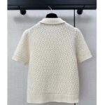 Dior Women CD Macrocannage Polo Shirt Ecru Alpaca Cashmere Silk Openwork Knit - immagine 3
