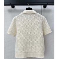 Dior Women CD Macrocannage Polo Shirt Ecru Alpaca Cashmere Silk Openwork Knit (7)