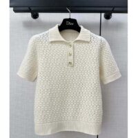 Dior Women CD Macrocannage Polo Shirt Ecru Alpaca Cashmere Silk Openwork Knit (7)