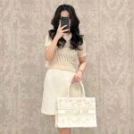 Dior Women CD Macrocannage Polo Shirt Ecru Alpaca Cashmere Silk Openwork Knit - immagine 10