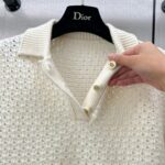Dior Women CD Macrocannage Polo Shirt Ecru Alpaca Cashmere Silk Openwork Knit - immagine 7