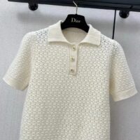 Dior Women CD Macrocannage Polo Shirt Ecru Alpaca Cashmere Silk Openwork Knit (7)